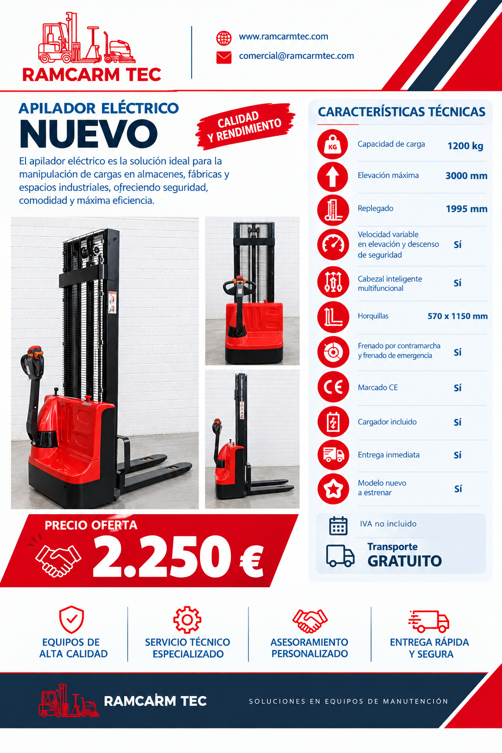 APILADOR ELECTRICO 1200 KG ELEVACION 3000 MM